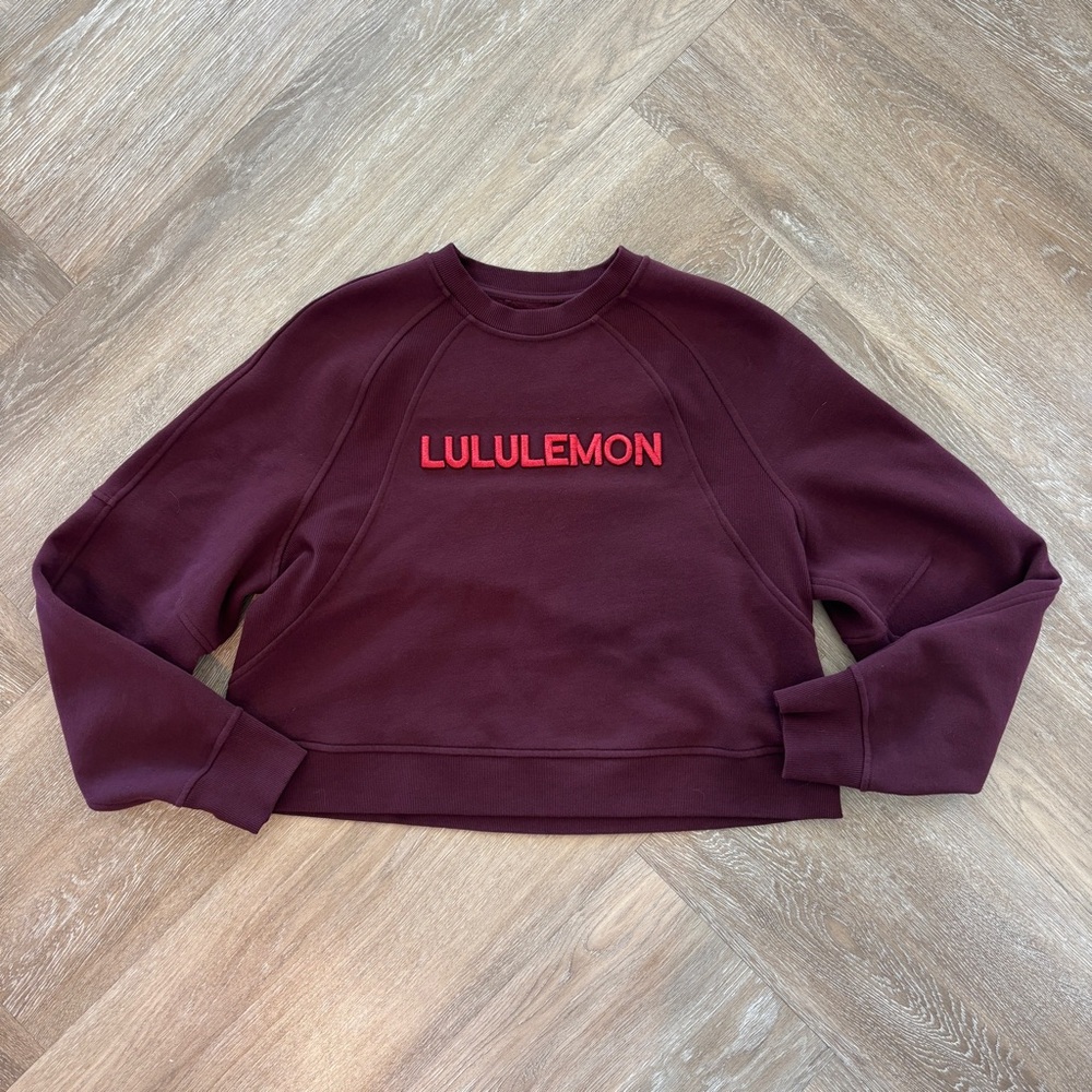 Lululemon Burgundy and Red Scuba Oversized Pullover Wordmark Size M/L - Picture 2 of 6